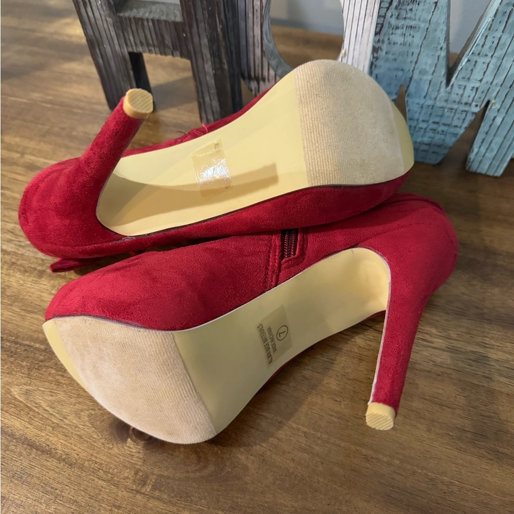 Red Open Toe Platform High Heel Pumps Size 7 - Picture 8 of 8